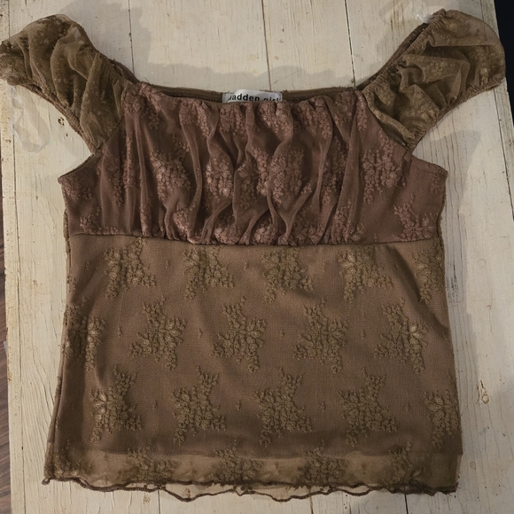 Madden Girl Medium Babydoll Brown Lace Sleeveless Top Floral Embroidery Y2k Vtg - Picture 3 of 11